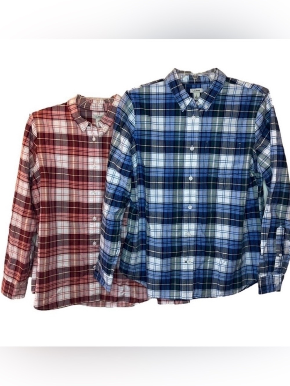 L.L. Bean Men's Red Plaid and Blue Plaid Button-Down Shirt Bundle, Size S